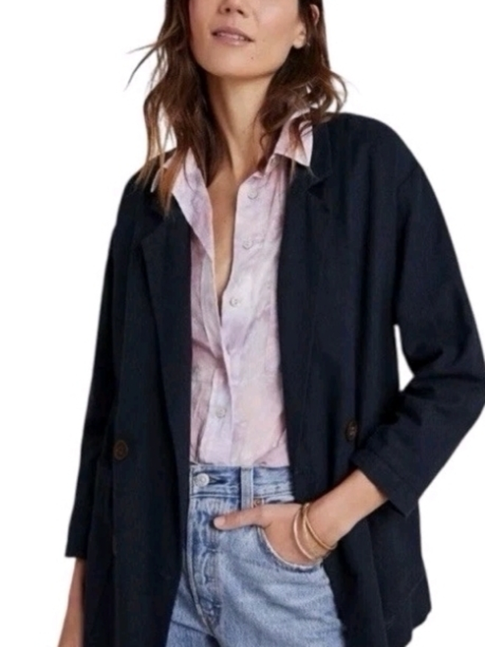 Anthropologie  Amadi Navy Double-Breasted Blazer Jacket